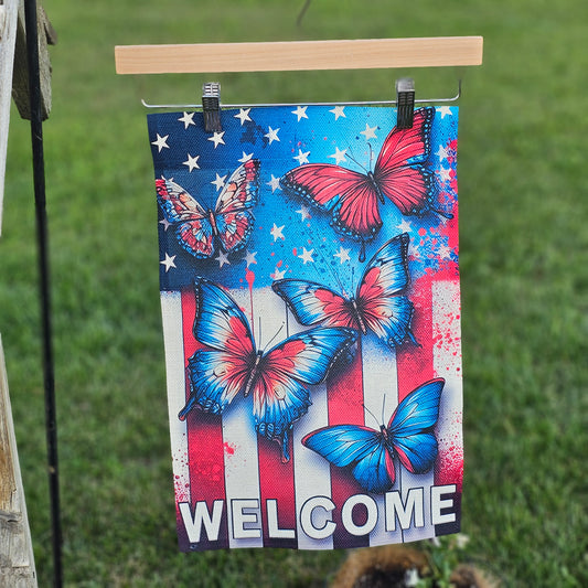 Garden Flag - Red, White & Buterfly