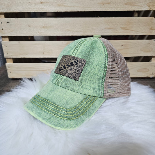 Sassy - Youth Ponytail Leather Patch Hat