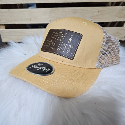 Coffee & Curse Words Ponytail Hat – Fueled by Both