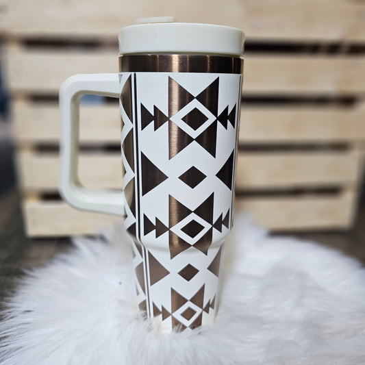 40 oz Laser Tumbler – Aztec Cream & Bronze Bright