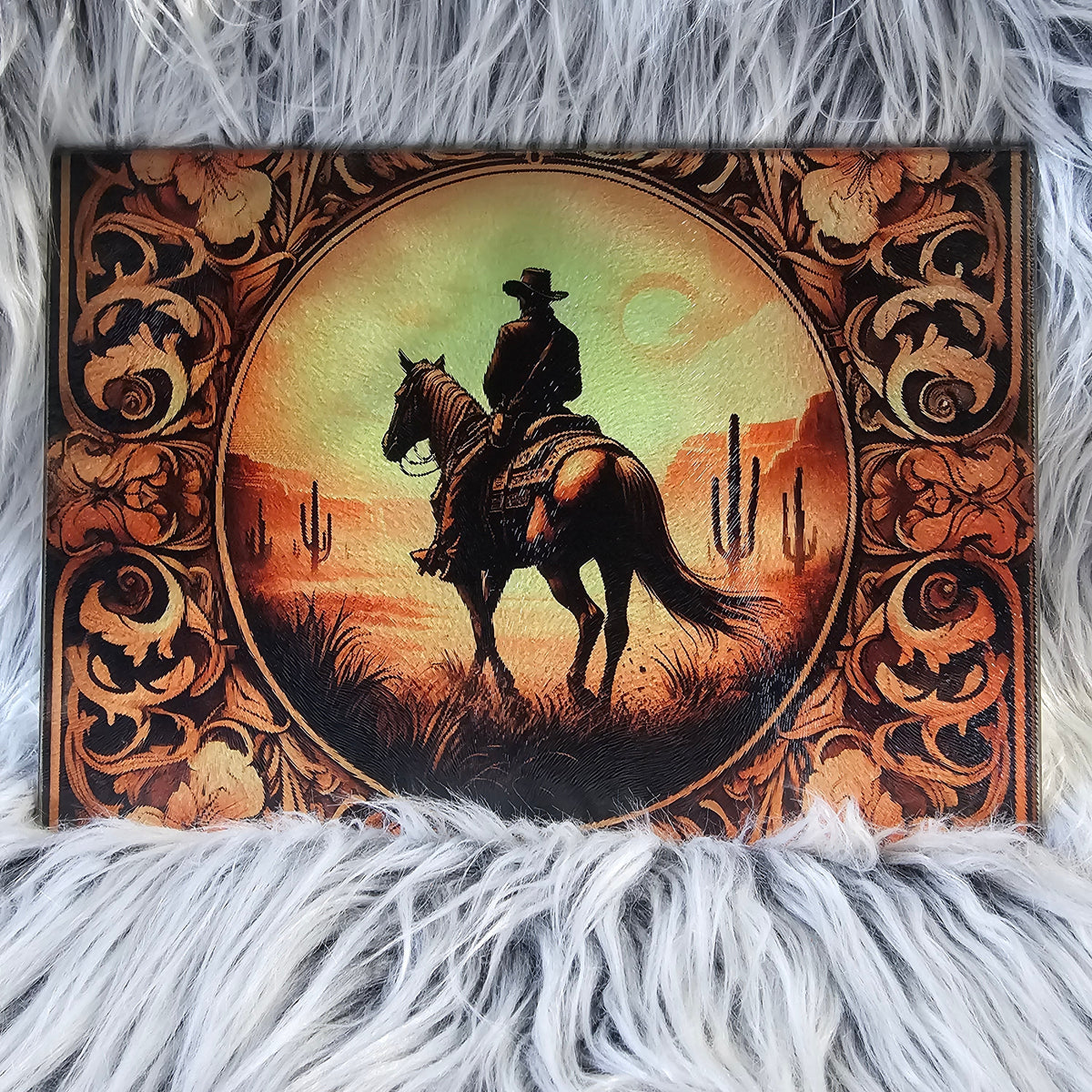 Sm. Tooled Leather Cowboy Glass Board