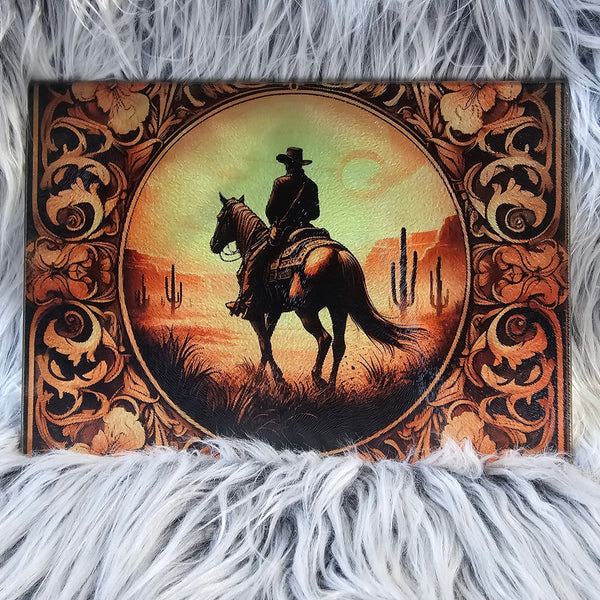 Sm. Tooled Leather Cowboy Glass Board