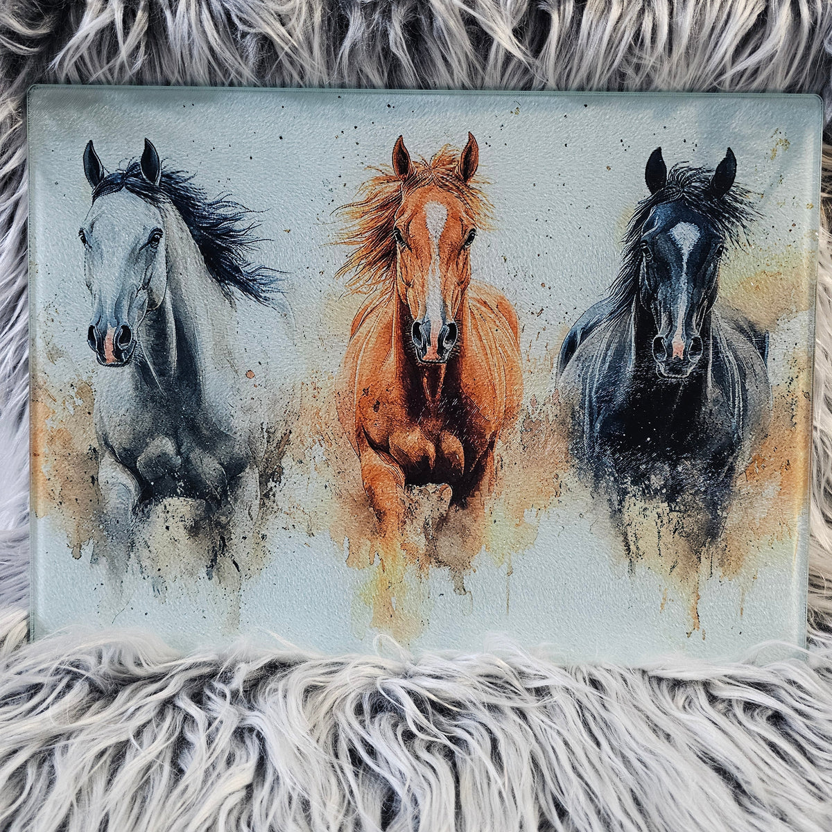 Lg. Watercolor Horses Glass Board
