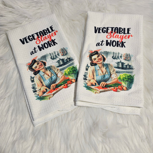 “Vegetable Slayer at Work” Towel Set