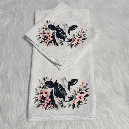 “Holstein with Flowers” Towel & Washcloth Set