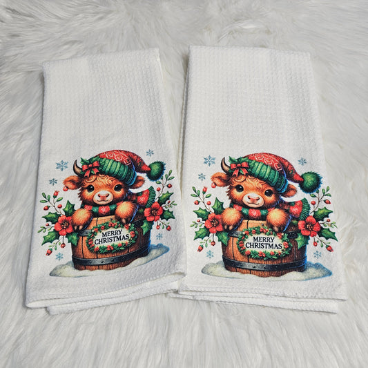 “Christmas Highland Calf” Towel Set