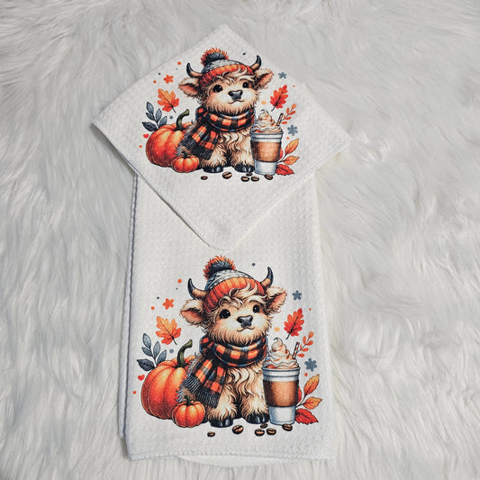 “Fall Highland Calf” Towel & Washcloth Set