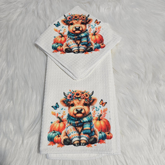 “Pumpkin Highland” Towel & Washcloth Set
