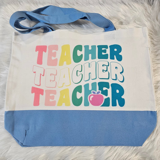 “Teacher” Large Canvas Tote