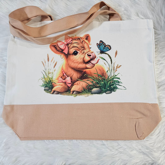 “Baby Highland Calf” Large Canvas Tote