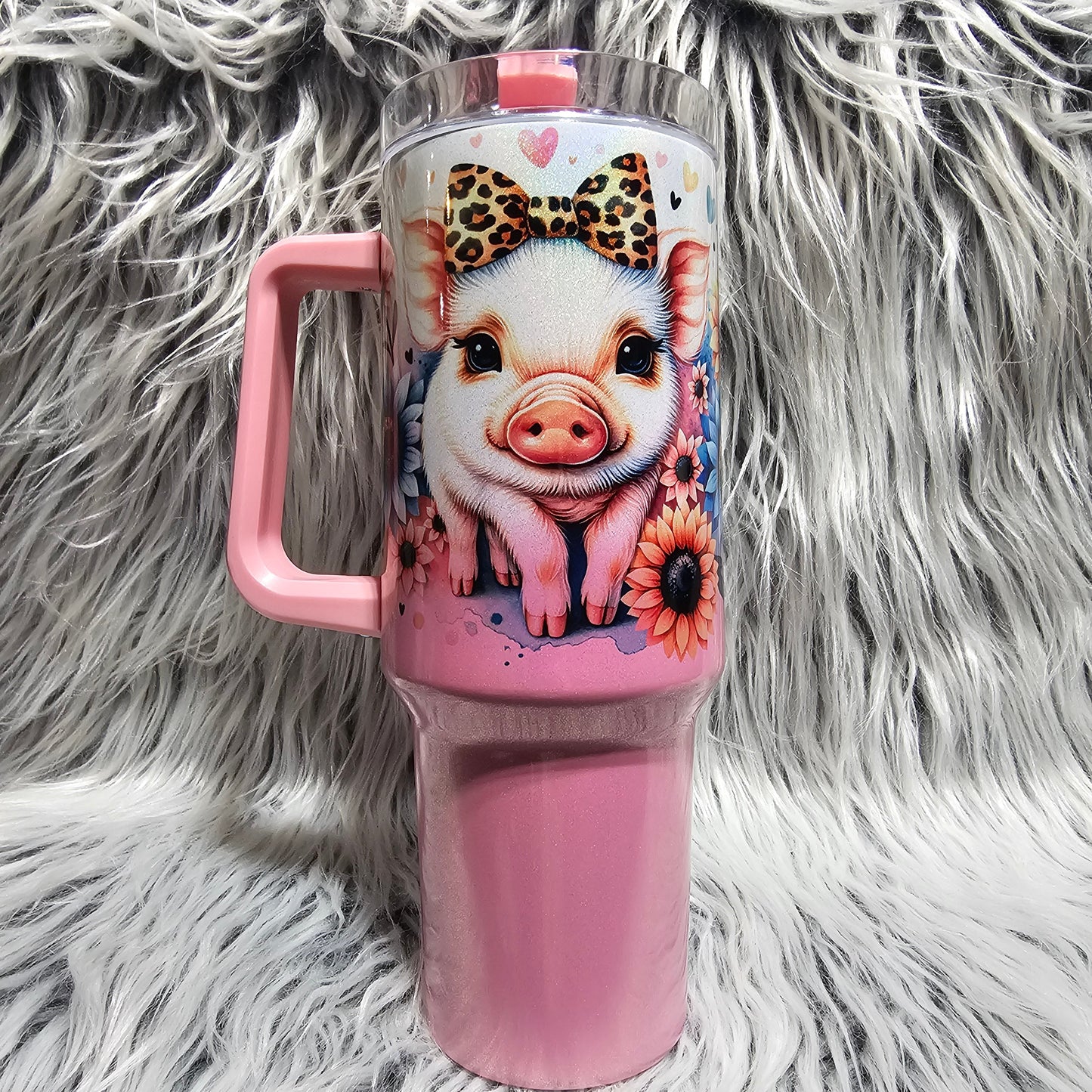 40 oz Sublimation Tumbler – Piggy Pink Ombre Holo Cutie
