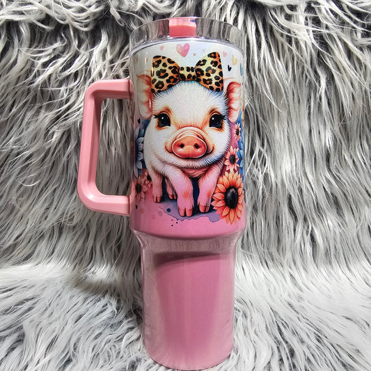 40 oz Sublimation Tumbler – Piggy Pink Ombre Holo Cutie
