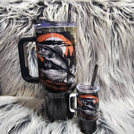 40 oz Sublimation Tumbler – Outdoorsman Buck & Fish Sunset Set