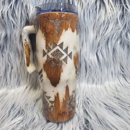 30 oz Brown Cowhide & Western Glitter