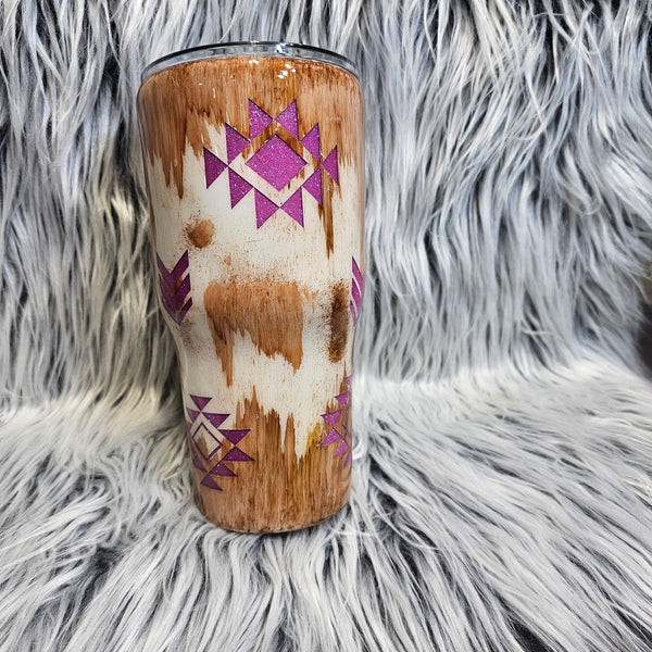 30 oz Epoxy Tumbler – Red Cowhide & Pink Glitter Desert Spark