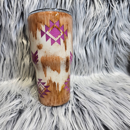 30 oz Red Cowhide & Pink Glitter