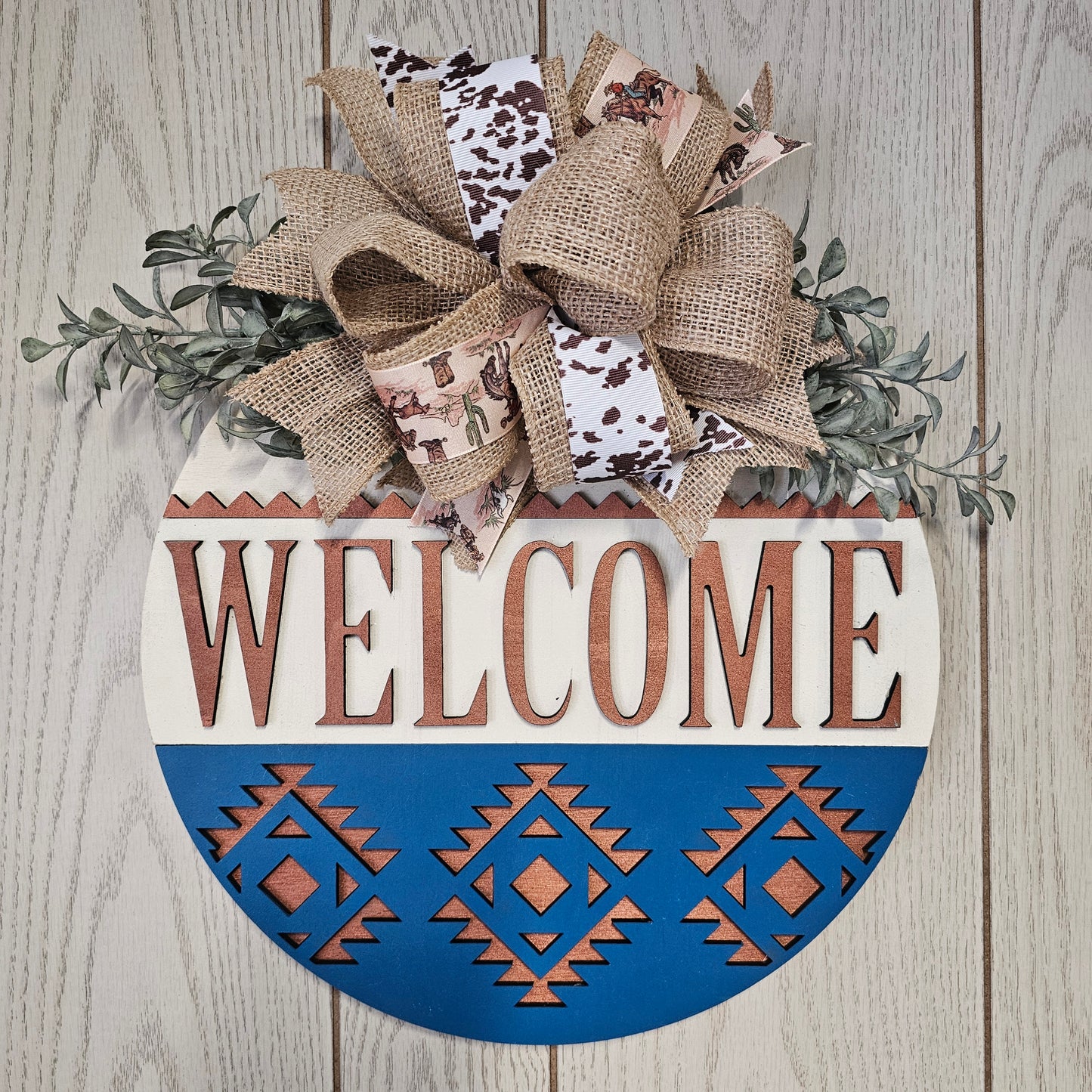 Wood Door Sign w/ Bow & Greenery