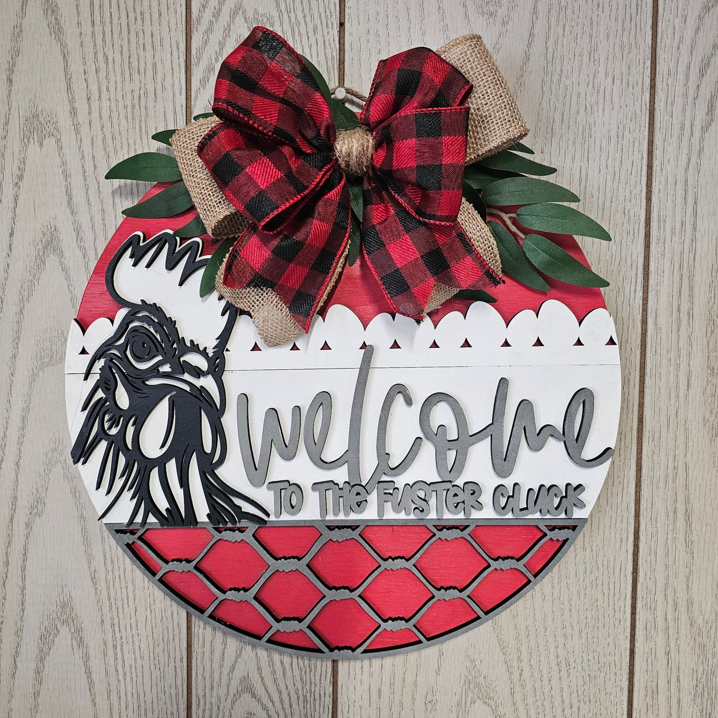 Wood Door Sign w/ Bow & Greenery