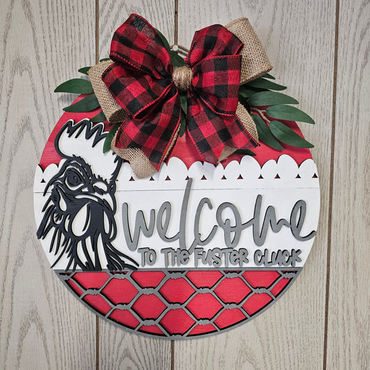 Wood Door Sign w/ Bow & Greenery