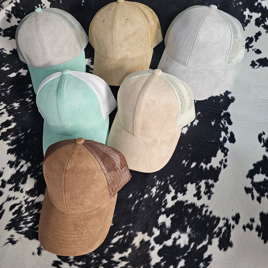 Vegan Suede Mesh Snapback Baseball Cap