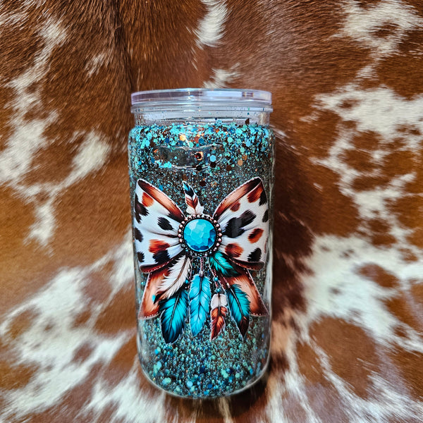 Boho Feather Bow Rhinestone Tumbler