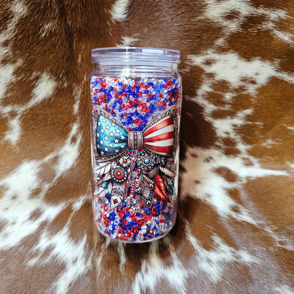 Patriotic Bow Rhinestone Tumbler