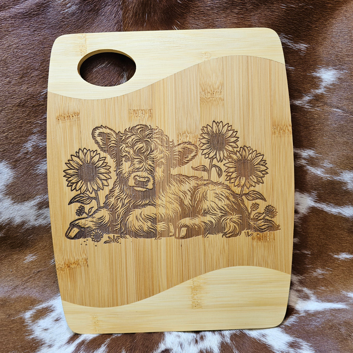Sunflower Calf Bamboo Cutting Board