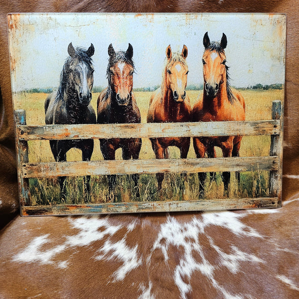 Four Horses at the Fence Board