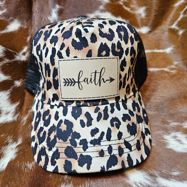 "Faith" Arrow Leopard Print Trucker
