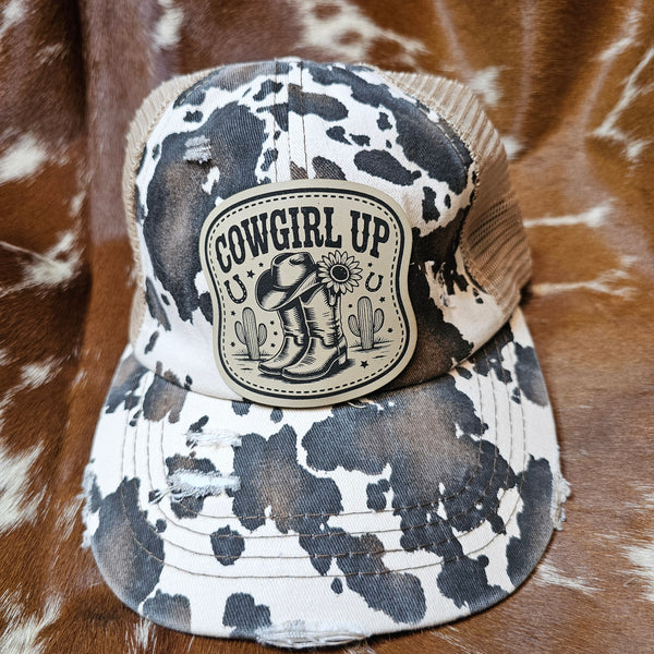 "Cowgirl Up" Distressed Trucker