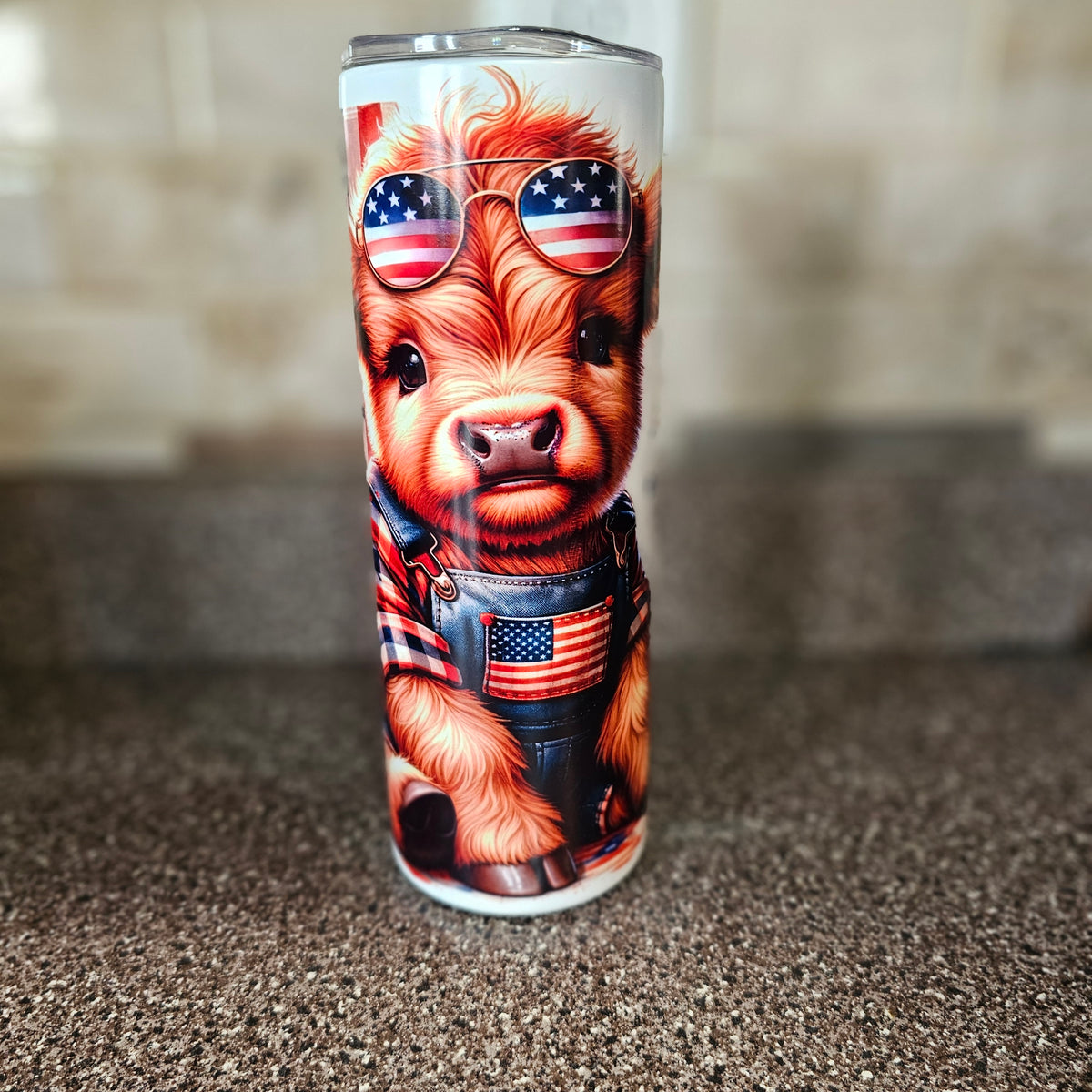 Patriotic Highland Calf "God Bless America" 20oz Glow Tumbler