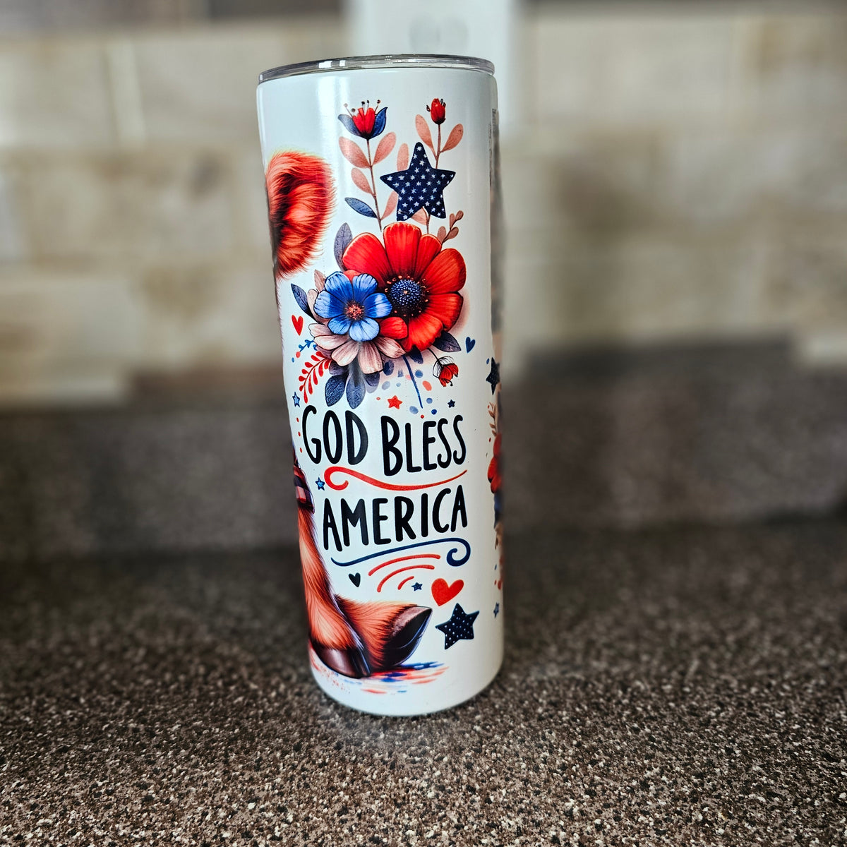 Patriotic Highland Calf "God Bless America" 20oz Glow Tumbler