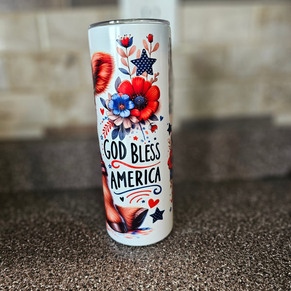 Patriotic Highland Calf "God Bless America" 20oz Glow Tumbler
