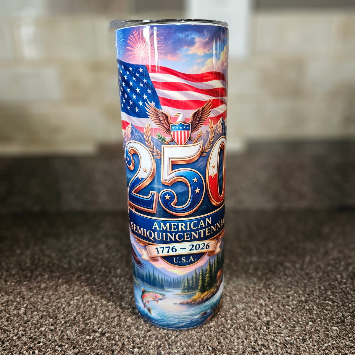 "American Semiquincentennial" Eagle & Flag Scenic 20oz Glow Tumbler