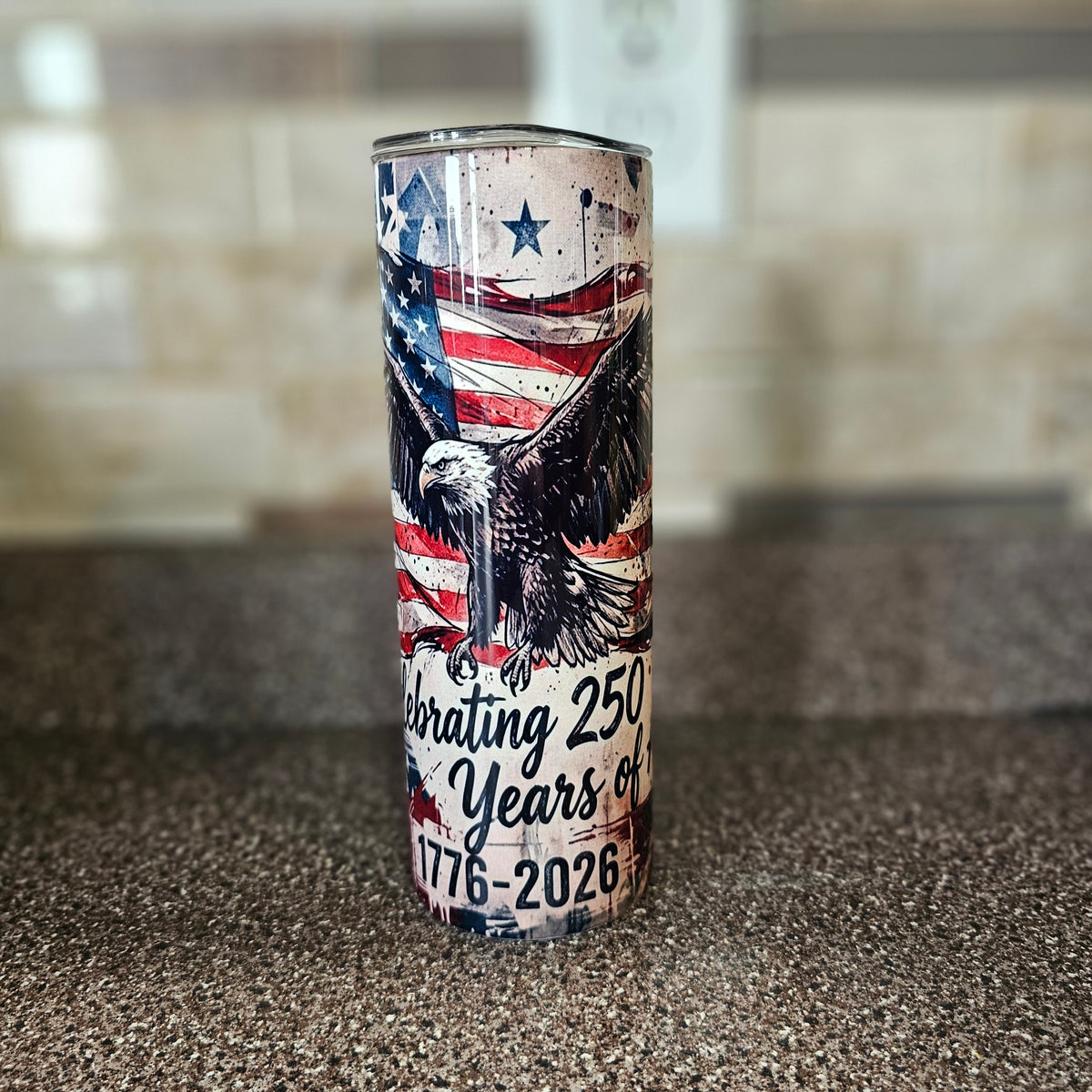 "Celebrating 250 Years of Freedom" Eagle Sketch 20oz Glow Tumbler