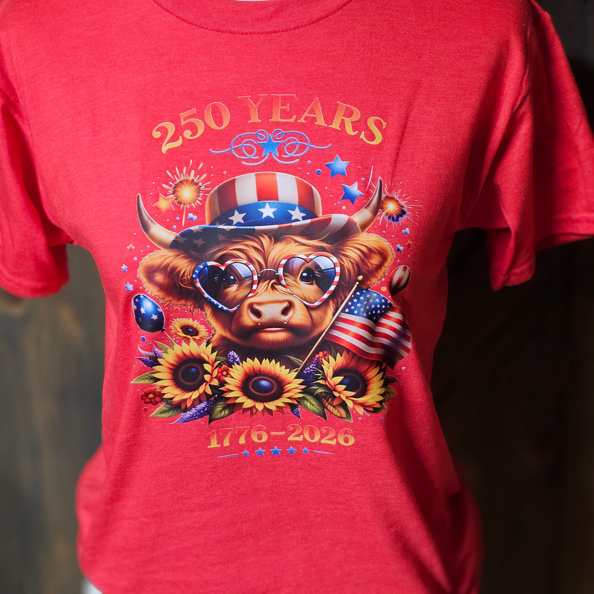250 Years Highland Cow Uncle Sam Youth Tee