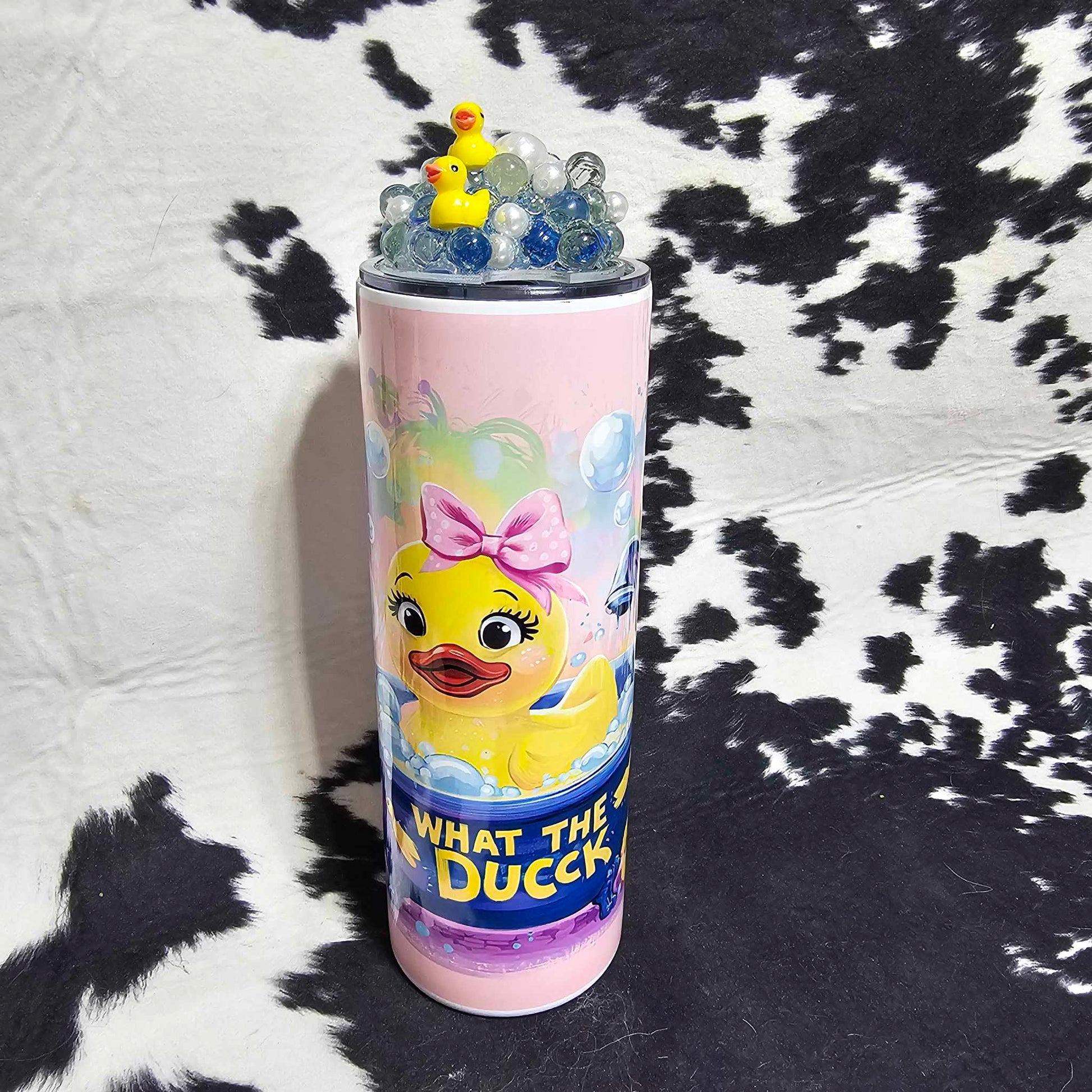 White 20 oz tumbler with “What the Duck” saying and duck graphic