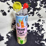 White 20 oz tumbler with “Cheers to Pour Decisions” text