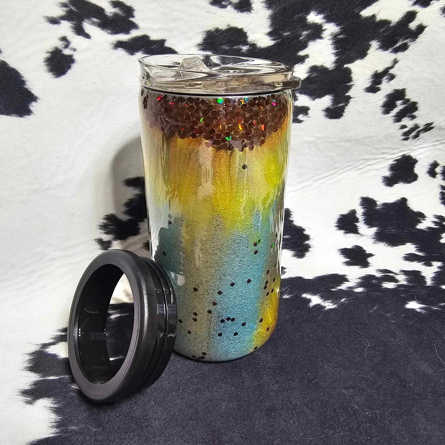 12 oz Slim Duo with hand-painted sunflower design