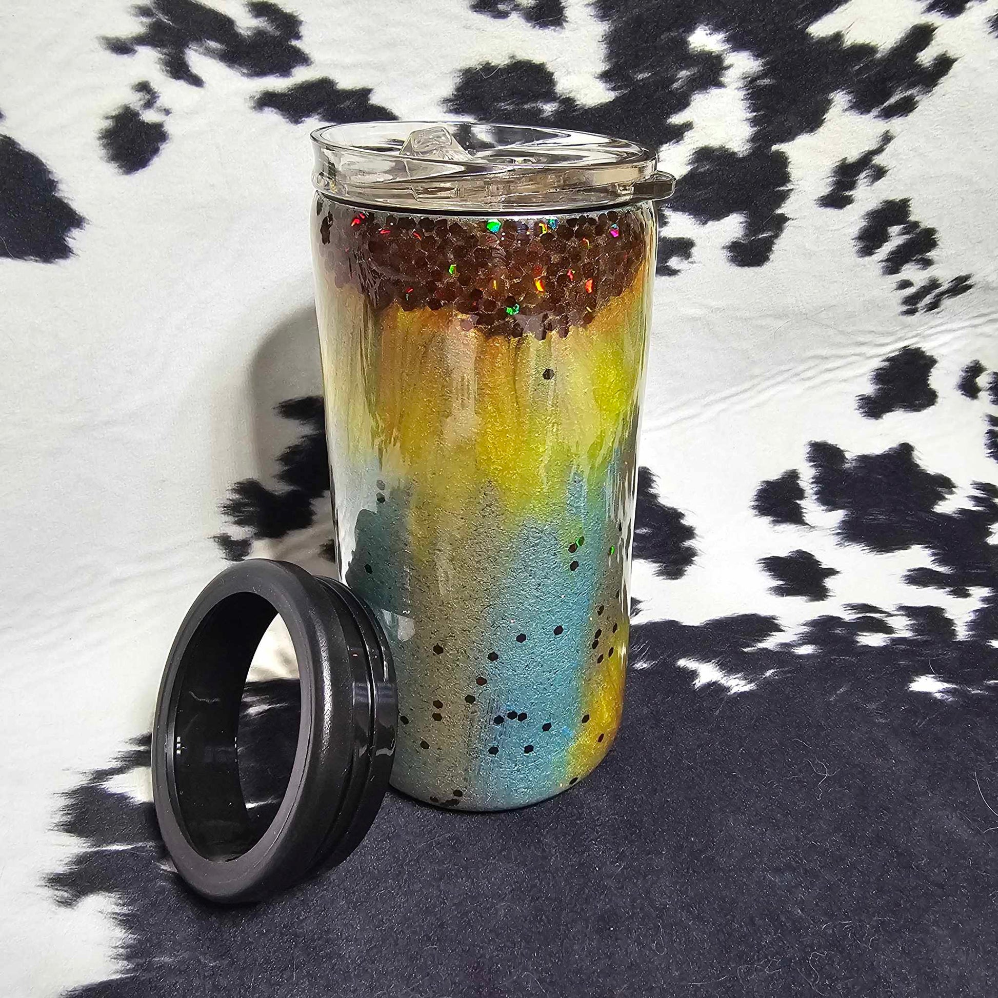 12 oz Slim Duo with hand-painted sunflower design
