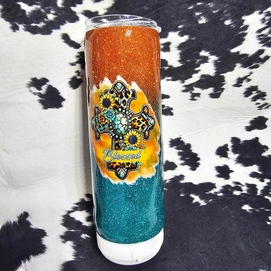 20 oz blessed ombre tumbler with built-in Bluetooth speaker