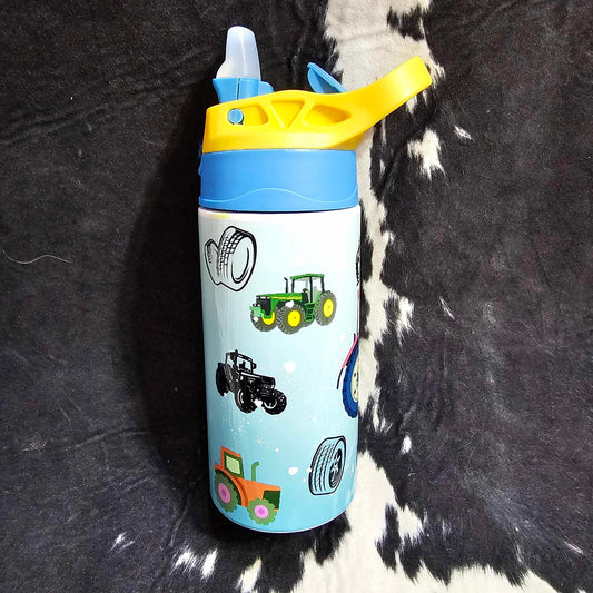 12 oz kids stainless steel water bottle with tractor design