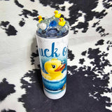 Funny white tumbler with “Duck Off” saying and duck graphic