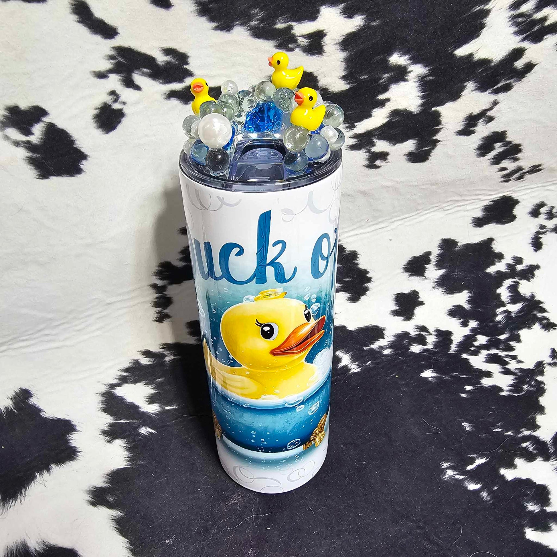 Funny white tumbler with “Duck Off” saying and duck graphic