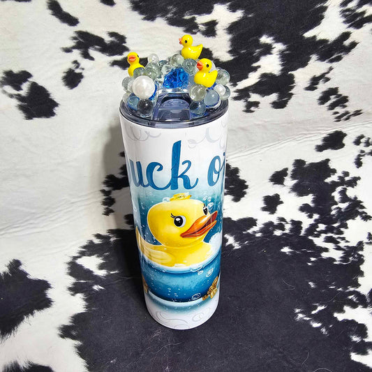 Funny white tumbler with “Duck Off” saying and duck graphic