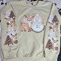 Crewneck sweatshirt with deer and snowman holiday design