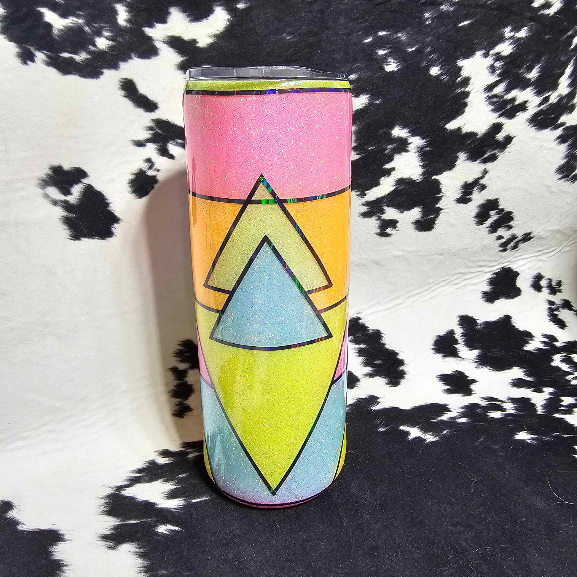 Bold neon triangle tumbler with glossy epoxy finish