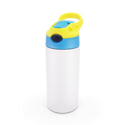 12 oz Sublimation Kid Water Bottle -Blue & Yellow Lid with custom water bottle design