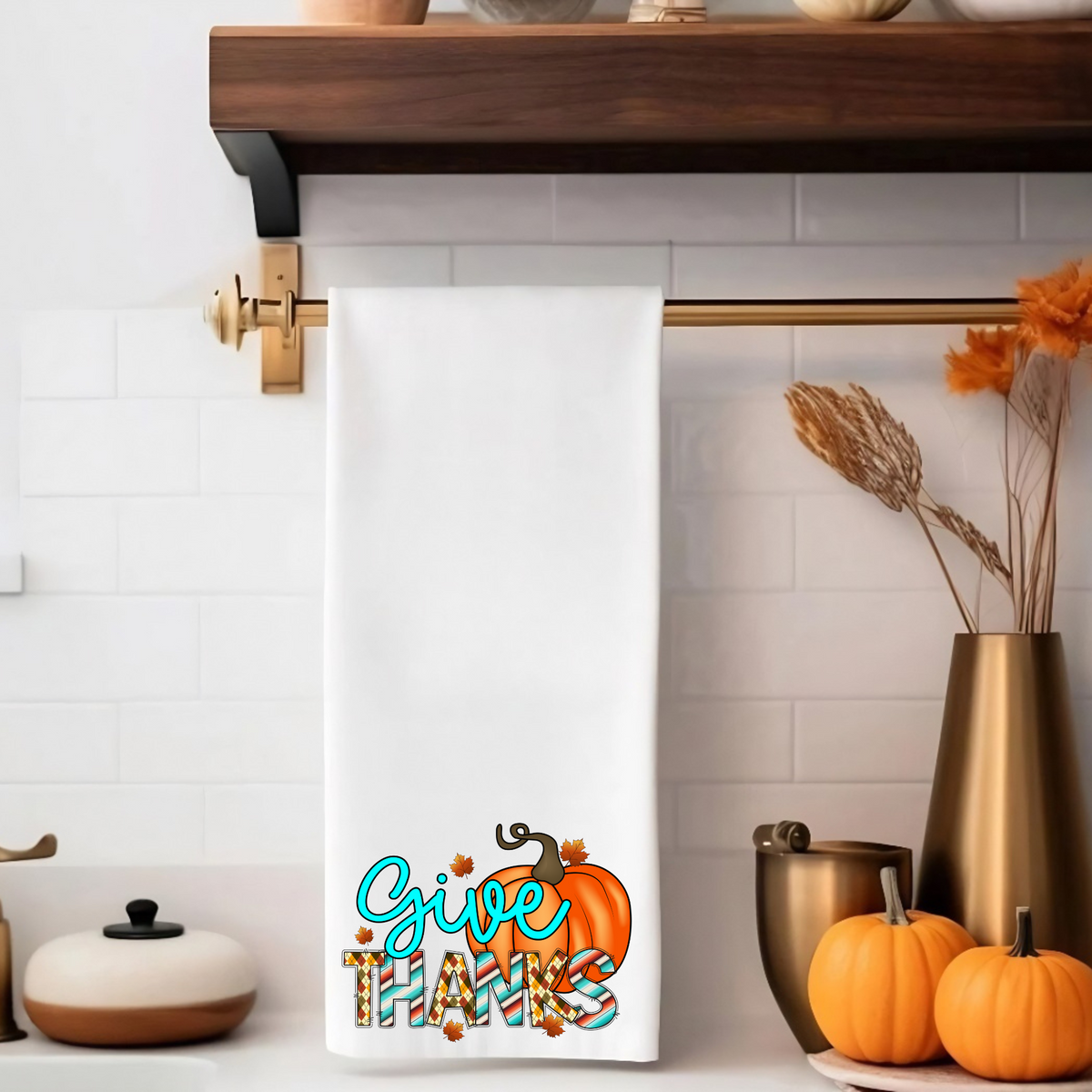 Towel-Give Thanks Pumpkin with custom gift design