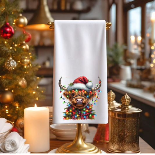Towel-Highland Christmas Lights with custom gift design